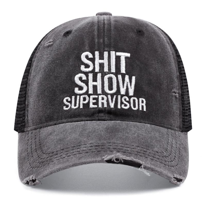 Unisex SHIT SHOW SUPERVISOR Embroidered Vintage Washed Denim Baseball Caps four seasons Outdoor Breathable Mesh Casual Sun Hat