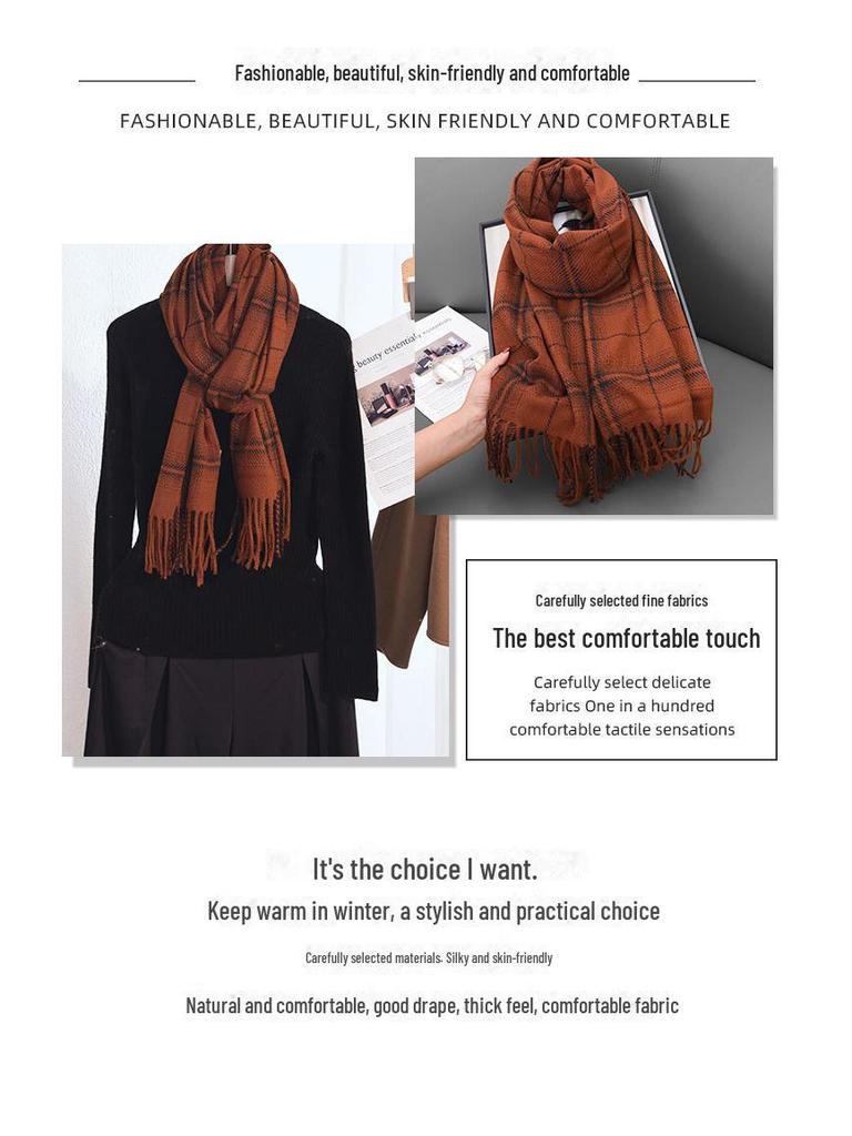 Chic Plaid Scarf for Women - Cozy Imitation Cashmere Shawl for Autumn/Winter, Versatile Korean-Style Neck Warmer