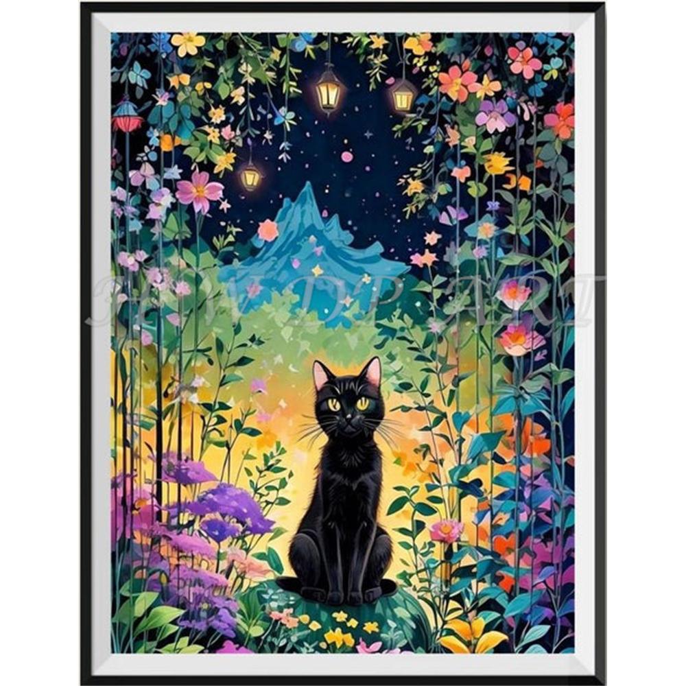 Diamond Painting Kits Black Cat Round Diamond Embroidery Gem Cross Stitch Crystal Diamond Art Fairy Dust Decor
