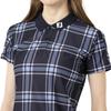 FootJoy Women's Check Print Short Sleeve Pique Polo Shirt, Dark Navy, Size M (FJW-S25-S04, 34824-M)