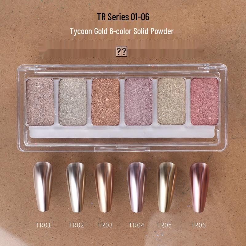 Solid Magic Mirror Powder: 6-Color Nail Salon Bright Eyeshadow Palette - Mermaid Fairy Aurora Outlining Powder
