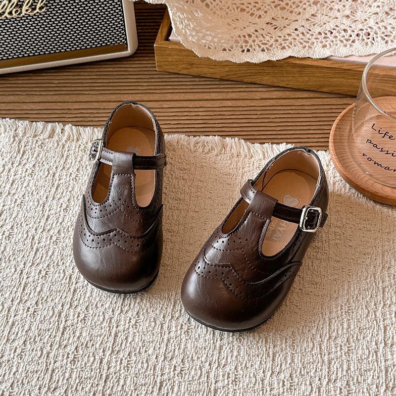

Girls Retro British Round Toe Mary Jane Shoes Soft Sole Fall Student Flats Princess size 22 коричневый