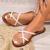 Women's Braided Flat Sandals Casual Clip Toe Summer Shoes Lightweight Elastic Band Sandals Gold Silver Footwear Size 36-43
