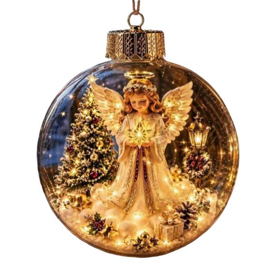 Decorative Night Lights for Bedroom Lighted Christmas Ornament with Warm LED Lights, Retro Metal Cap Ornaments Mantels Transparent Ball Holiday