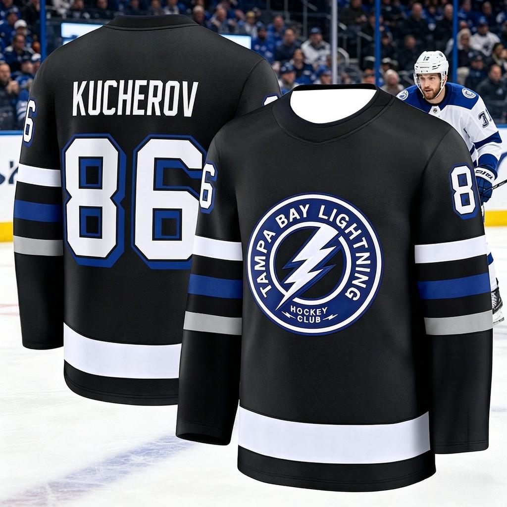 Tuta da Allenamento Nuova per Hockey su Ghiaccio da Uomo 2026 - Serie Fulmine Stampa 3D Maglietta Sportiva Nera a Maniche Lunghe Traspirante Bambini