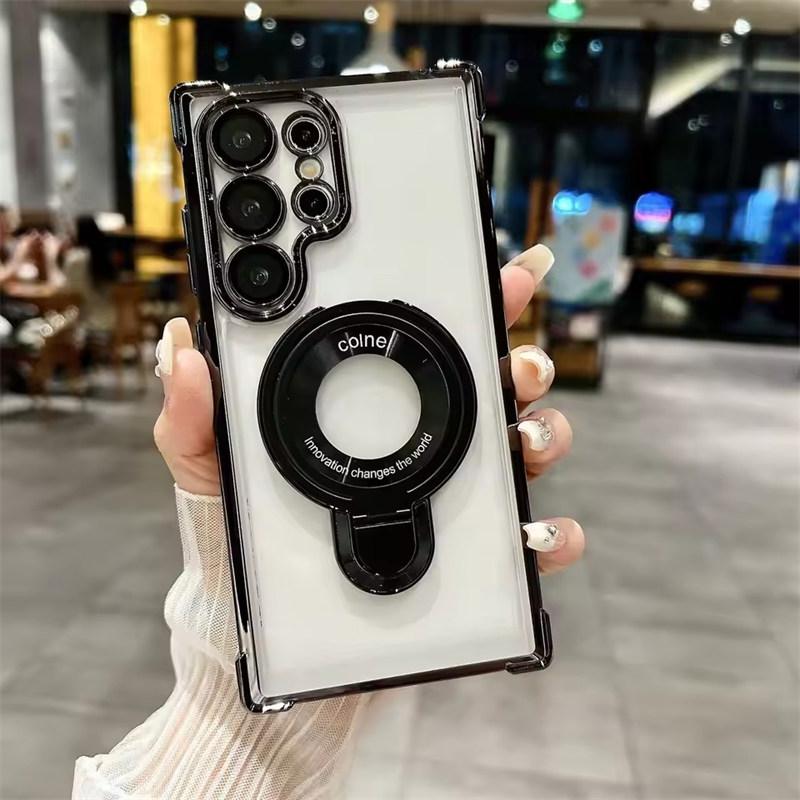 Magnetic for Magsafe Clear Phone Case For Samsung Galaxy S25 S24 S23 S22 Ultra Plus S22 Ring Holder Stand Wireless Charge Cover