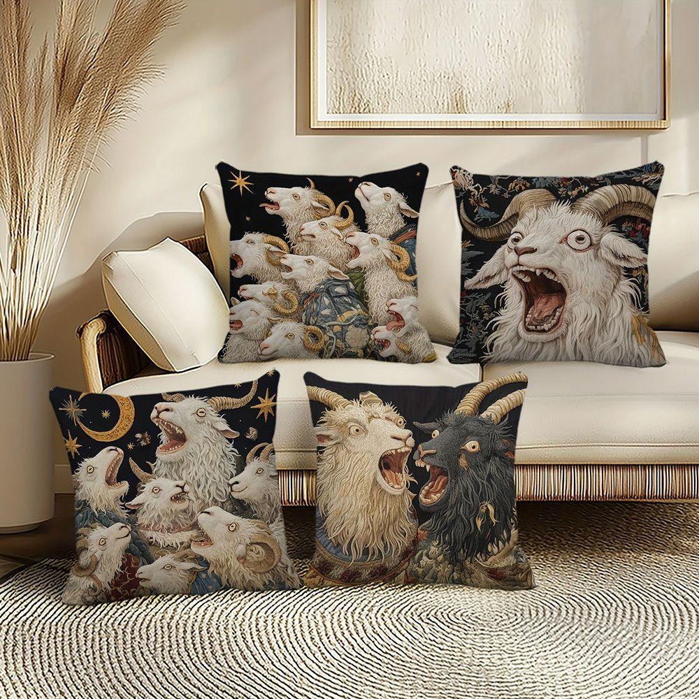 A Set of Four-piece Pillow Cases with a Fancy Goat Pattern, a Creative Print That Creates a Unique Artistic Atmosphere In the House
