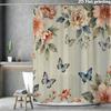 Floral Butterfly Shower Curtain 1Pc Polyester 2D Flat Print 70.8X70.8" Light Stripes Pink Peonies Blue Butterflies Grommet Top