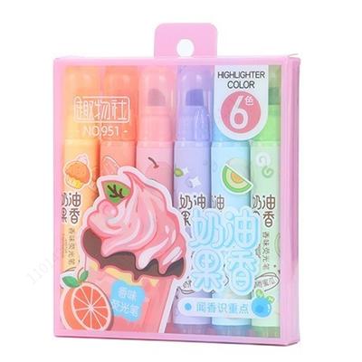 6 ks Krémově ovocné zvýrazňovače vůní Pastel Roztomilý zvýrazňovač Různé barvy Rychle schnoucí pro školní kancelářské potřeby Bible Journal