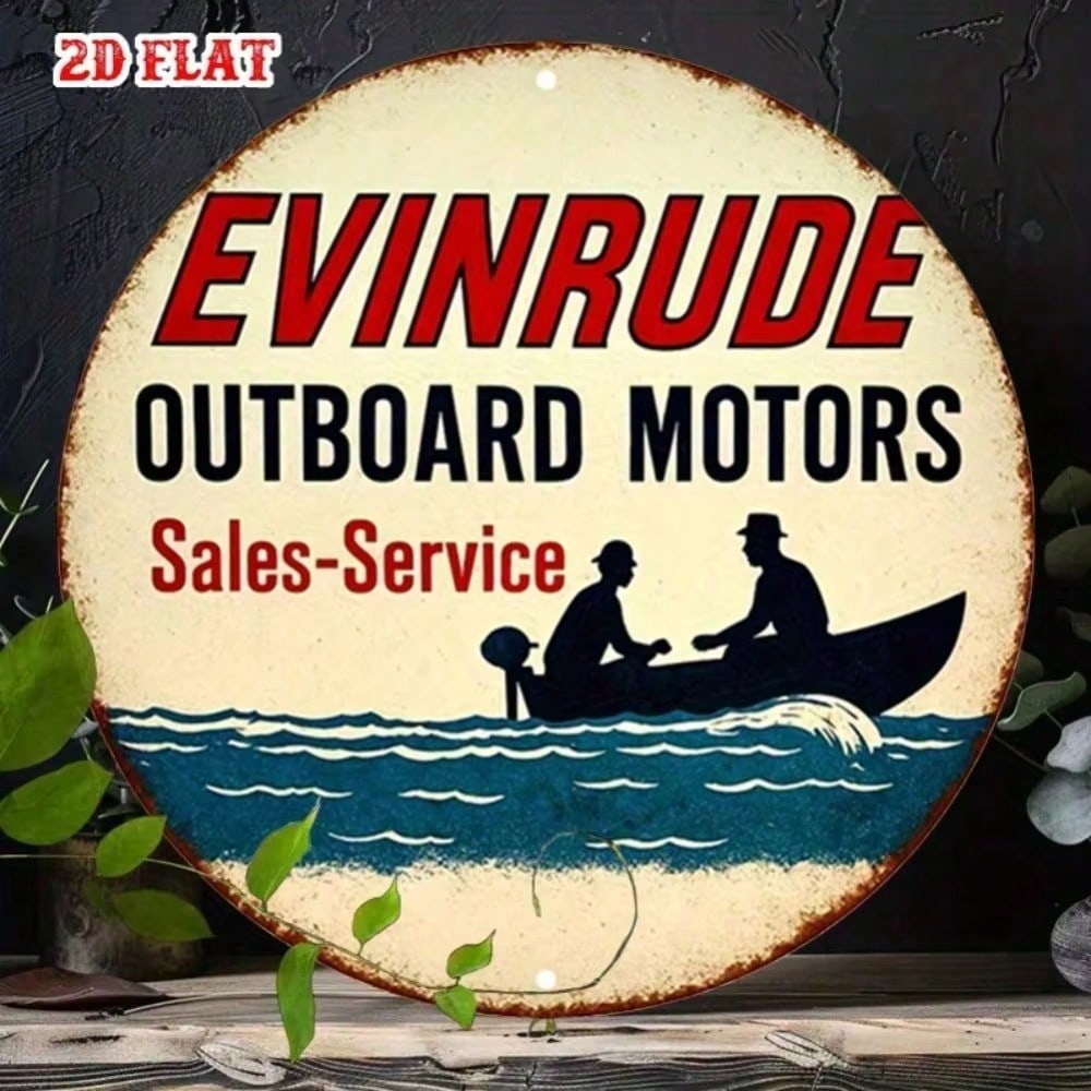 Vintage Evinrude Outboard Motor Metal Wall Sign 7.87 Inch Retro Boat Garage Decor Rustic Man Cave Art Plaque