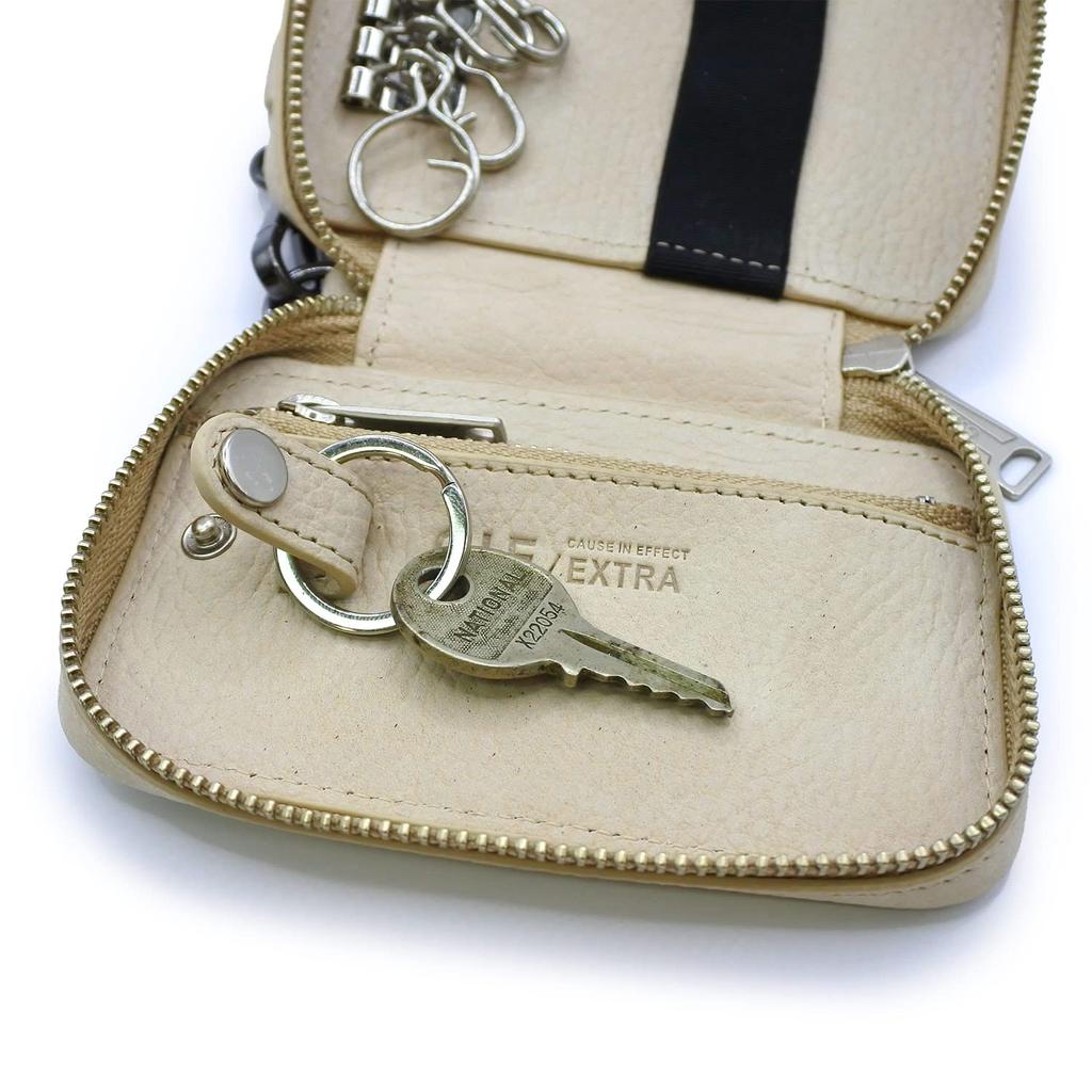 CIE FOLK KEYCASE - L BROWN Genuine Leather Nubuck with Hook and Eye Closure, Reflector, Round Zipper, Smart Key Case, Card Slots, Men's and Women's