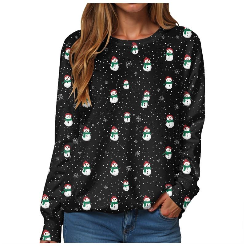 Women s sports and leisure pullover Christmas printed top XS