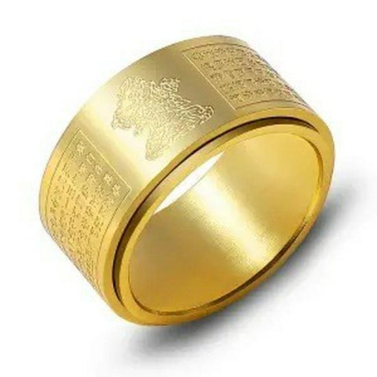 Rotating Titanium Steel Ten Thousand Words Amulet Ring: Eight Guardian Deities, Zodiac Birth Year, Heart Sutra for Men