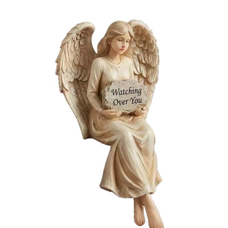 

Angel Sitting Figurine Home Decor Art Sculpture Modern Living Room Bedroom Desktop Ornament Festival Gift for Family Friends