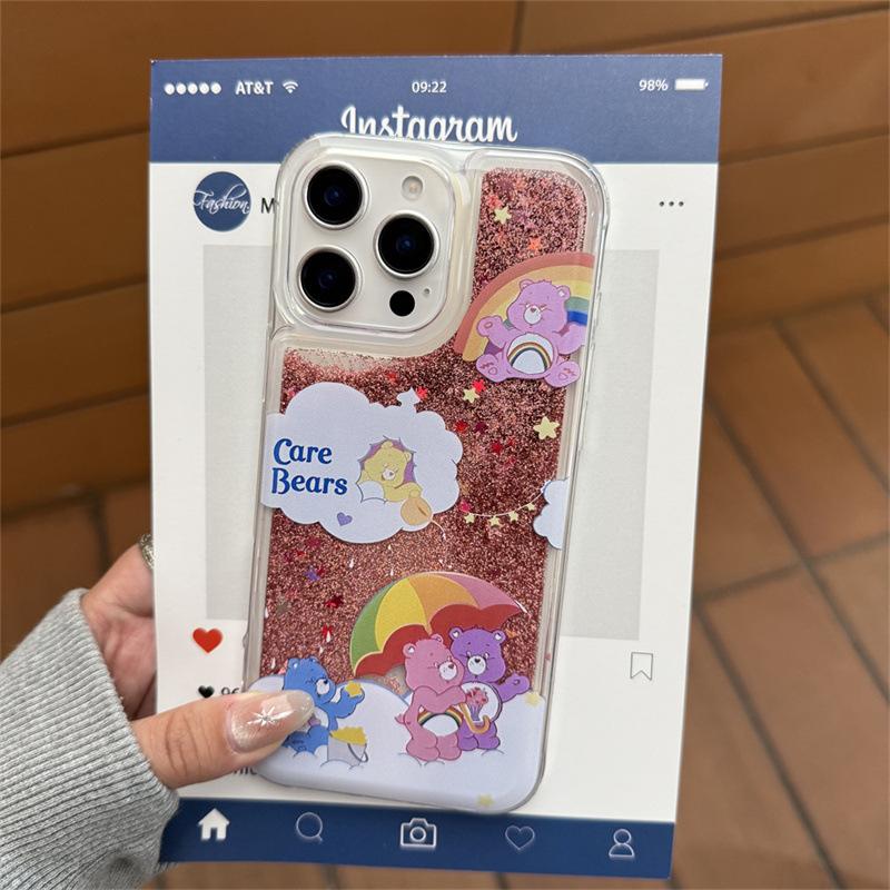 

Cartoon rainbow bear is suitable for iphone16pro mobile phone case Apple 15pro quicksand 14pro anti-drop 13pro iphone16