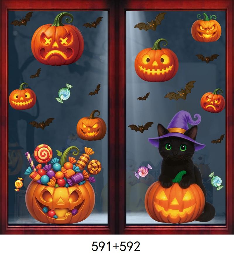1 Set Watercolour Hand Painted Halloween Pumpkin Ghost Visible Window Home Decoration Window Stickers Family Wall Stickers