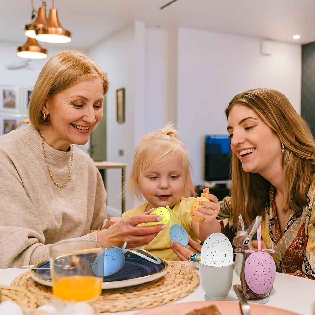 12pcs Plastic Easter Decor Set, Hanging Egg Pendants for Tree Basket Centerpiece, Spring Festival Party Gift & Home Decoration