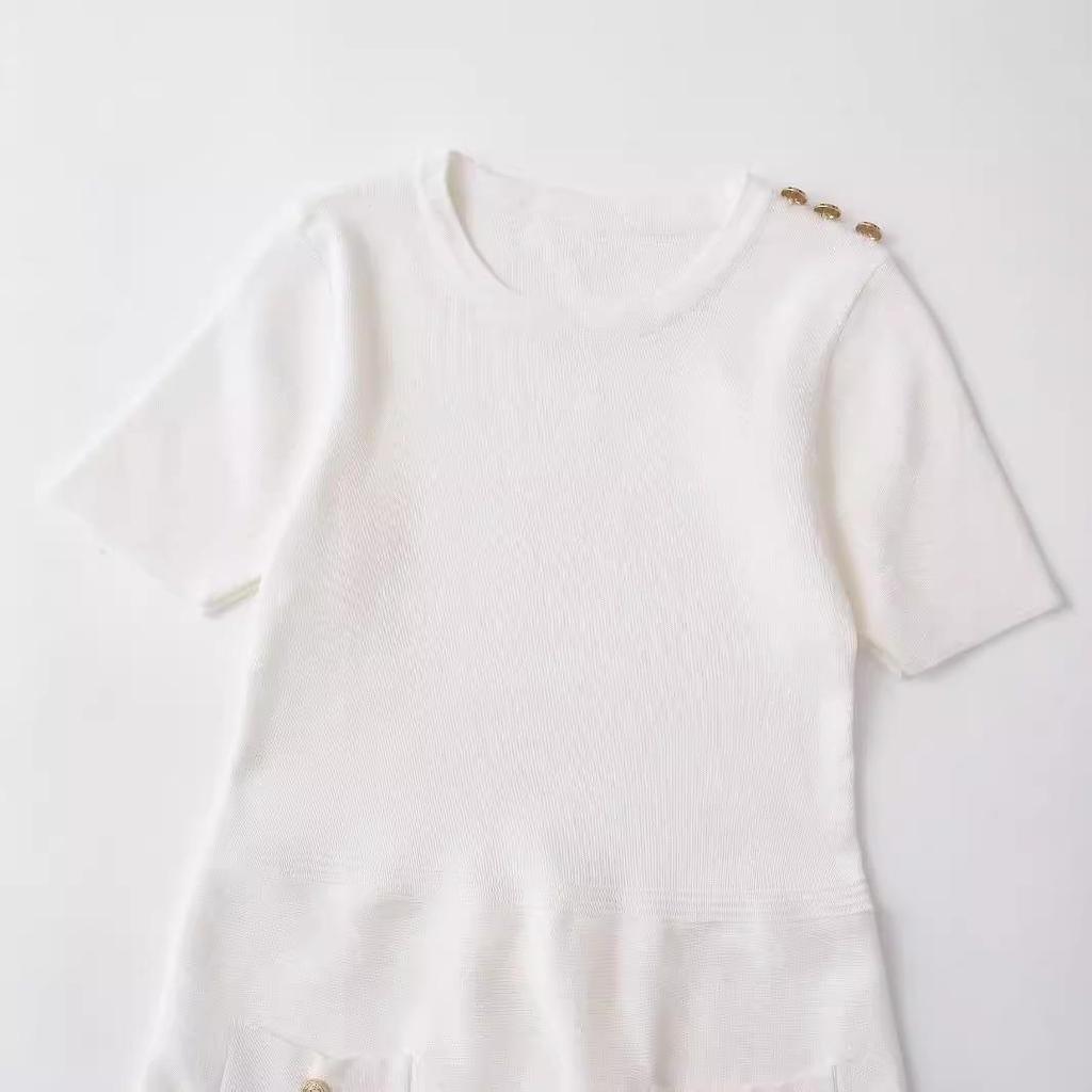 2024 Autumn Women's European-American Style Slimming Pleated Knit Mini Dress