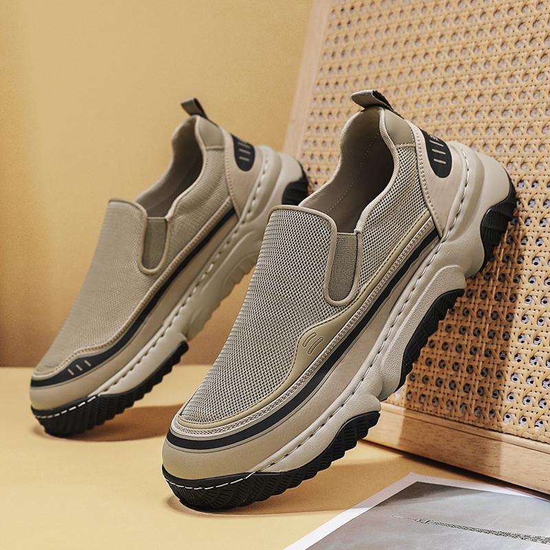 Men's four seasons Casual Shoes Breathable Mesh Wide Head Lightweight Comfortable Slip-On Thick Bottom Fashionable All-Match Sho