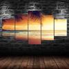 Tropical Beach Palm Tree Sunset Seascape 5 Piece Five Panel Wall Canvas Print Modern Art Poster Picture Home Decor Gift For Him For Her