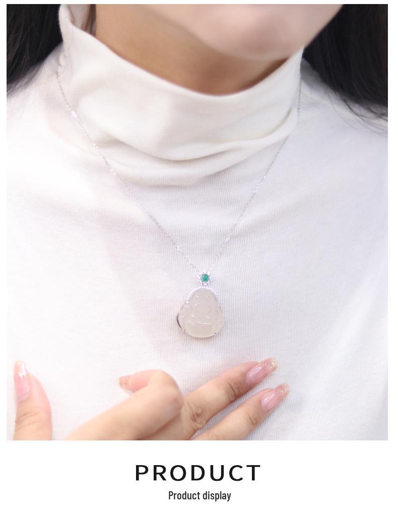 S925 Sterling Silver Maitreya Buddha Pendant Necklace - Laughing Buddha Collarbone Chain, Women's Versatile Chinese Style.