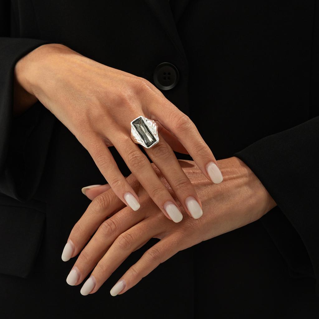 Ensemble de Bagues Carrées Géométriques en Métal et Acrylique Diamanté, Style Mode Luxe Léger