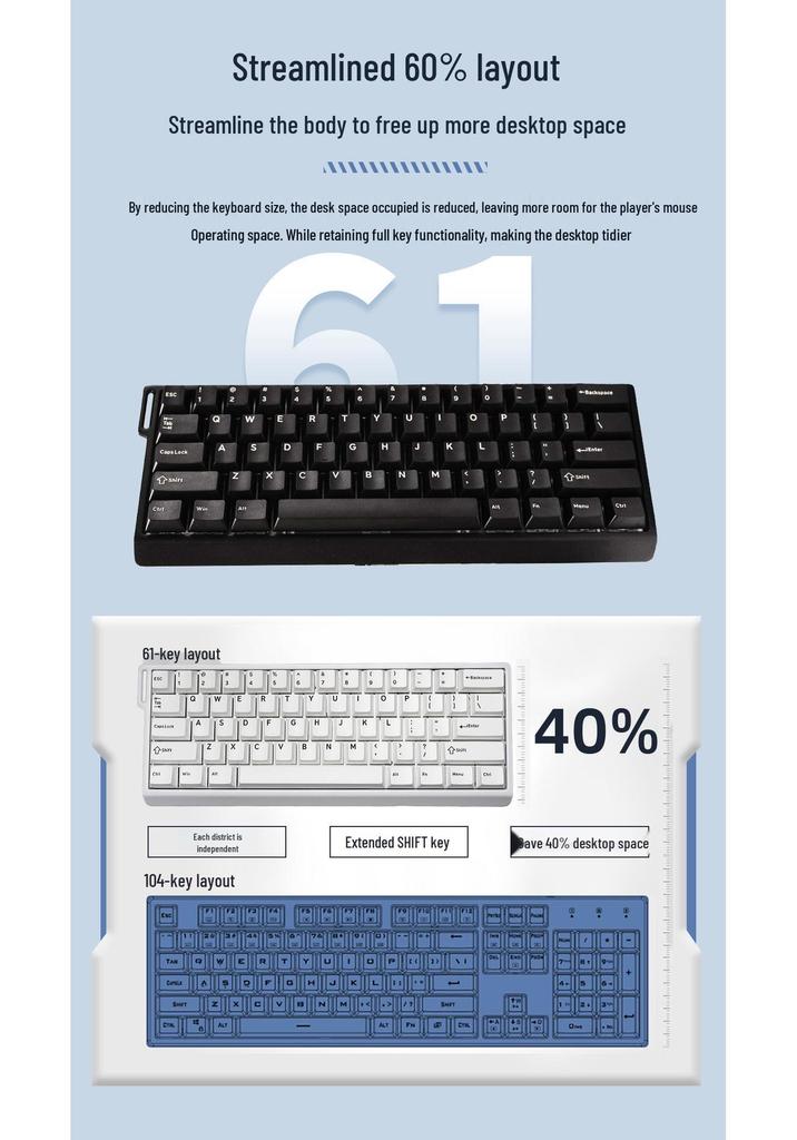 New 60% Aluminum Magnetic Axis Hot-Swappable Mechanical Keyboard for Office & Gaming