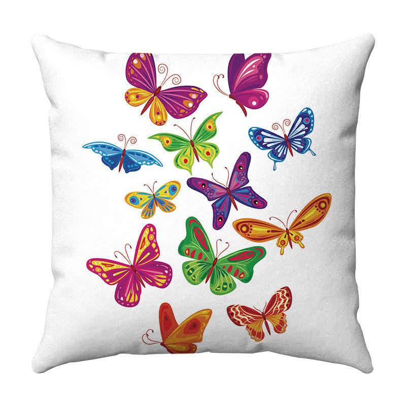 Seamless Watercolor Butterfly Digital Printing Short Plush Pillow Covers for Car Sofa Office Cushion Cover Home Goods 60x60cm