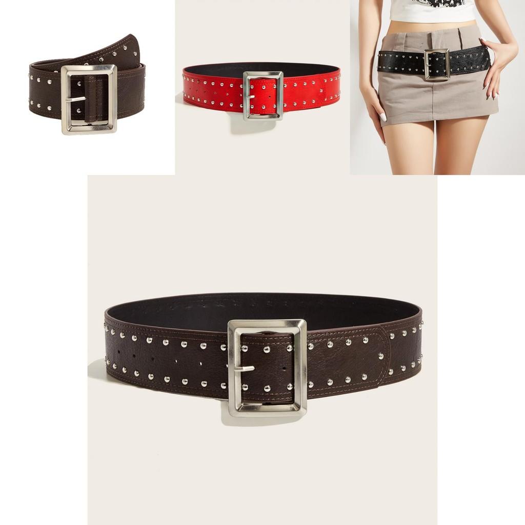 Western Punk Faux Leather Belt With Alloy Buckle And Nail Head Decor For Men And Women