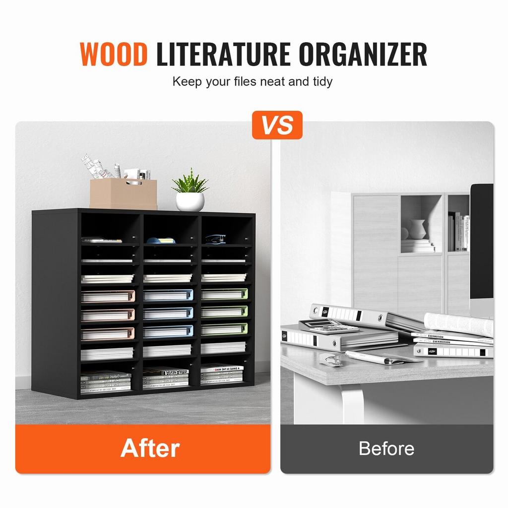 Wood Literature Organizer, 24 Compartments, File Sorter with Removable Shelves, Mailboxes Slot for Office Home Classroom Mailrooms Organization, EPA