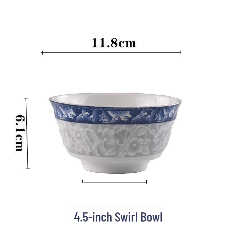 4-Piece 8-Inch Ceramic Noodle Bowls: Underglaze Blue and White Porcelain Conical Soup Bowls, Household Tableware.