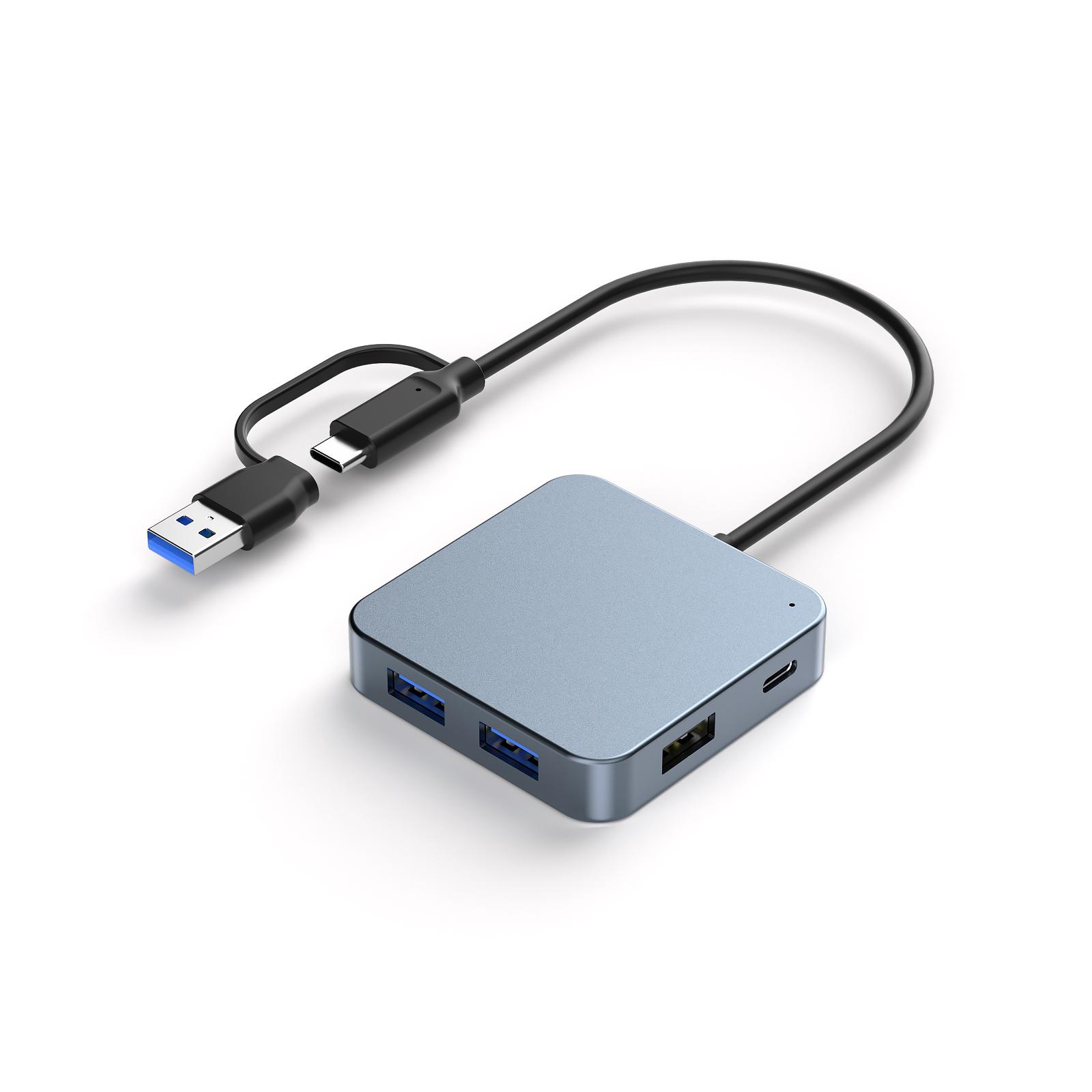 5 in 1 USB C a Hub 5Gbps 2 in 1 Dual Host Port to 3 USB 3.0 2 Type C Splitter with 5V 4A Charging Port Adapter for Laptop серый