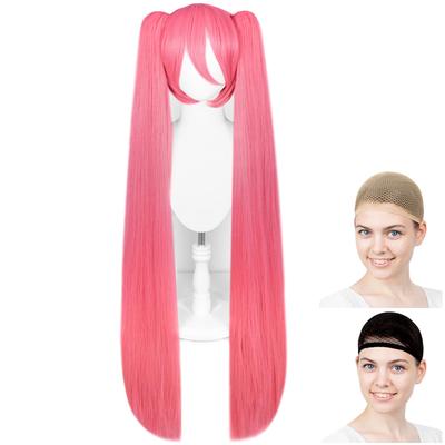 CaseEden Cosplay Wig, Premium Long Twintails with Vance, Heat Resistant, Dark Pink, WIG6204