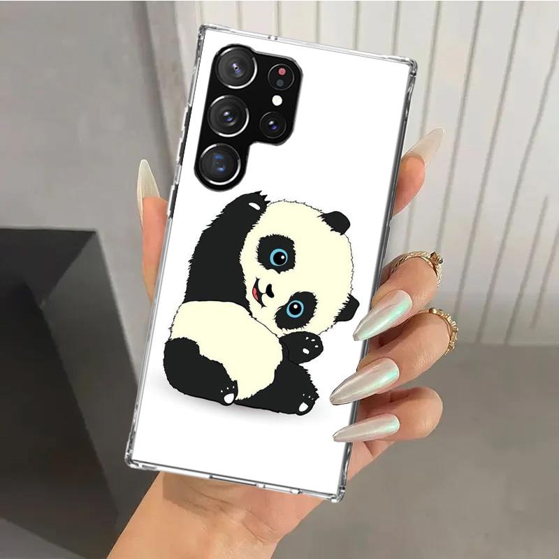 Cartoon Cute Panda Bear Phone Case for Samsung Galaxy S26 S24 S23 Ultra S25 Edge S22 S21 Plus S20 FE + Soft Print Shell Funda Ga
