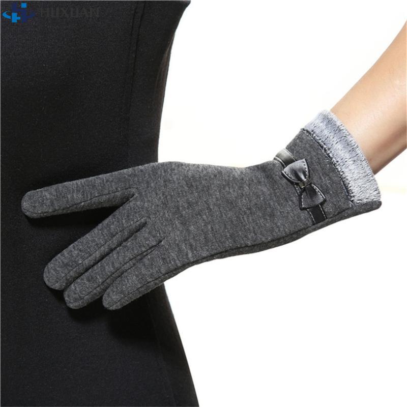 Winter Vintage Bow-Knot Touch Screen Driving Warm Windproof Glove Fashion Grace Lady Gloves Women Mittens