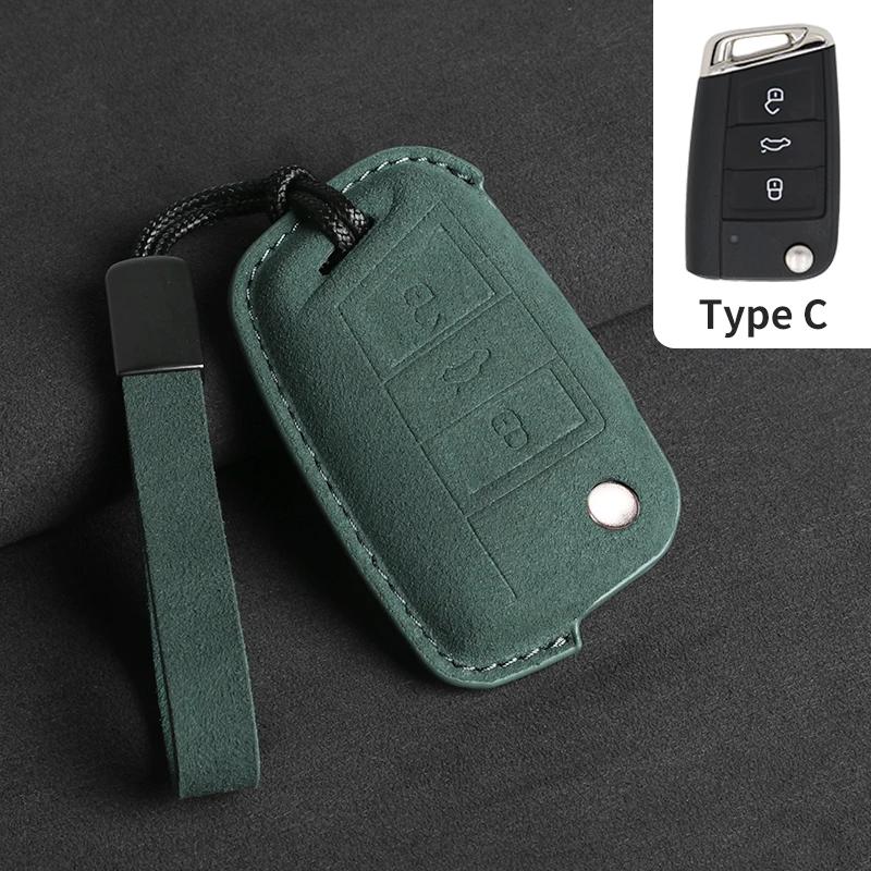 Suede Autoklep Sleutelhoes Cover voor VW Volkswagen Golf 7 MK7 Tiguan MK2 T-roc Skoda Octavia Kodiaq Karoq Seat Ateca Leon Passat