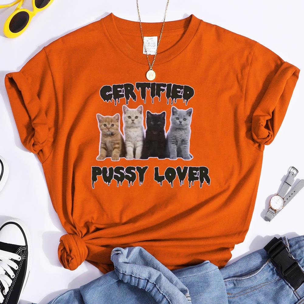 Funny CerTified Pussy Lover Meme Cat Graphic T Shirts Unisex Fashion Kawaii T-shirt Street Casual Vintage T-shirts 50614