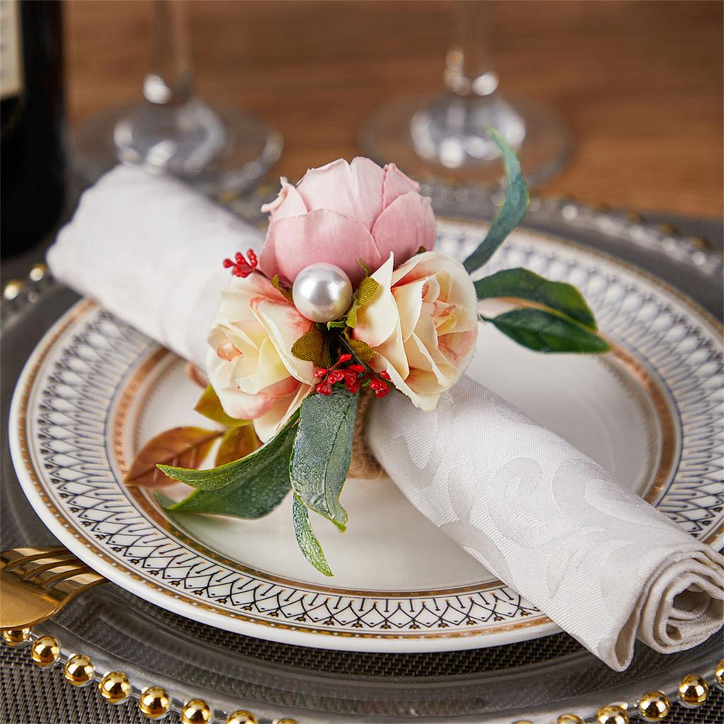 Pack of 6 Elegant Floral Table Decors Napkin Rings Faux Flower Napkin Rings Versatile Table Decors for Various Occasions