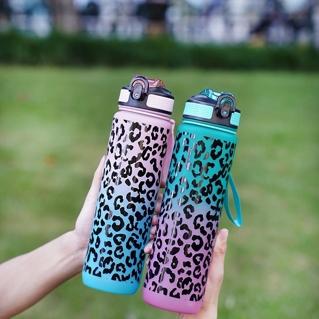 1 Liter Large Capacity Leopard print Plastic Cup Leak Proof Sports Water Bottle Drink items Outdoor Travel Portable Gym Bottle