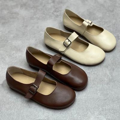 Fashion Cowhide Buckle Flat Mary Jane Retro Nostalgic Women Shoes Princess Shoes Student Leather Japanese Korean Style