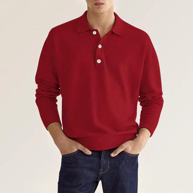 2024 Autumn Men's V-Neck Button Long Sleeve Casual Polo Shirt
