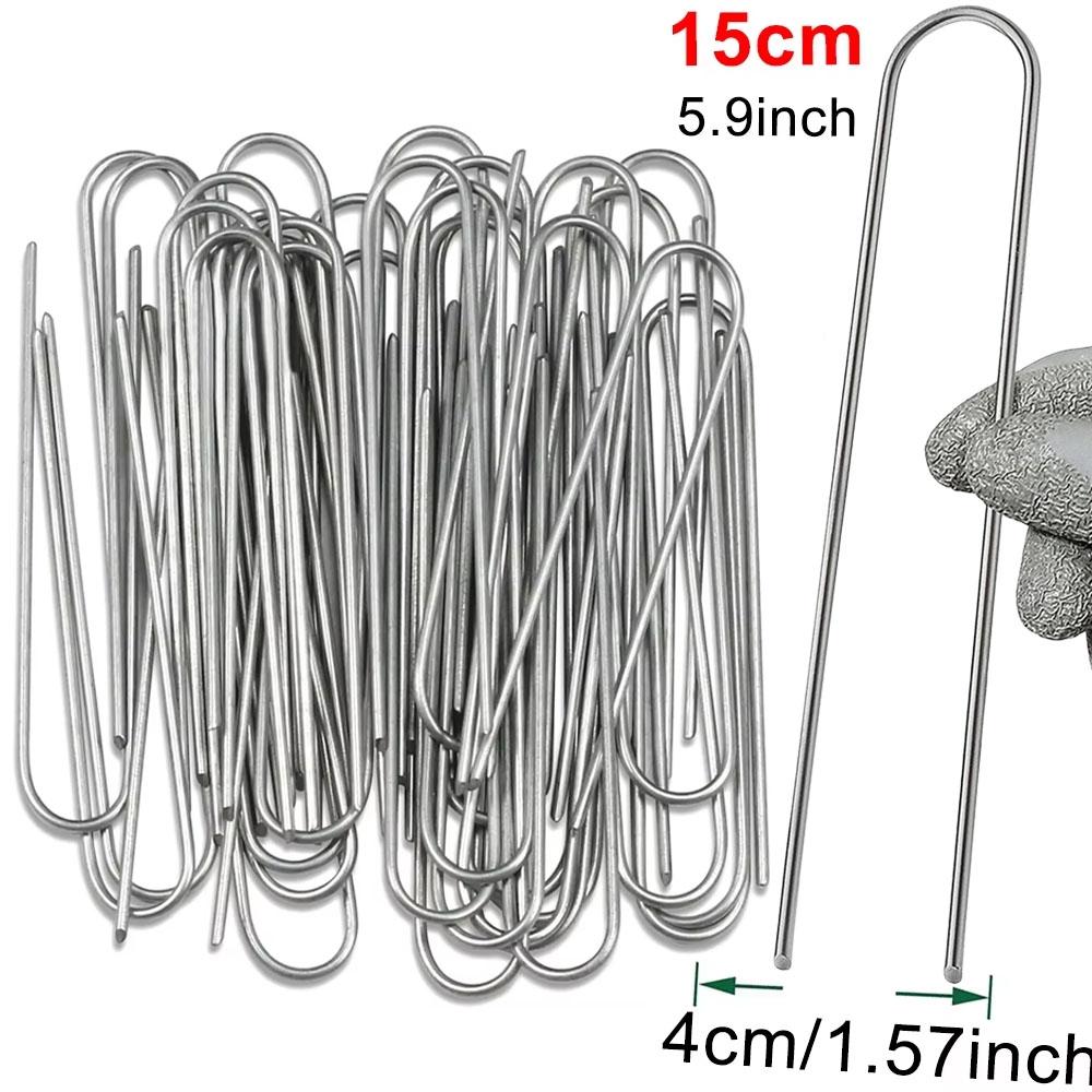 U-type Garden Staples Heavy-duty Fence Tubing Stakes Sod Pins Galvanized Landscape Spike for Holding Lawns Barrier Ground Nail