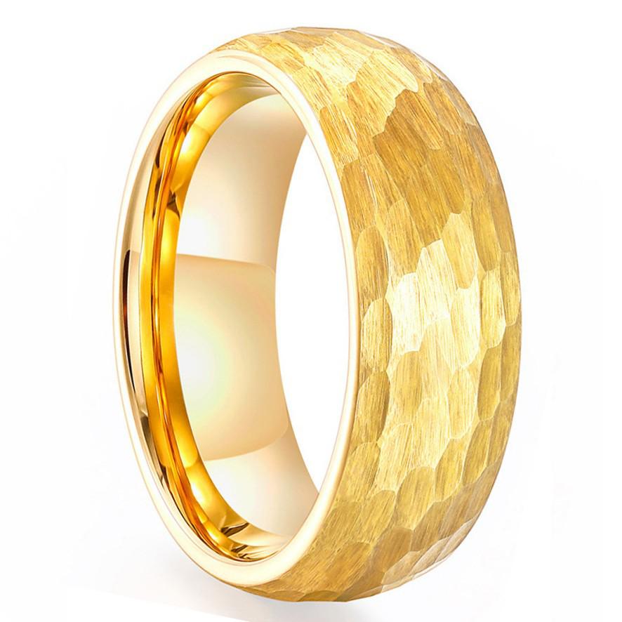 8mm Breiter Wolframring - Handgehämmerte Matte Oberfläche mit 18K Goldgalvanisierung