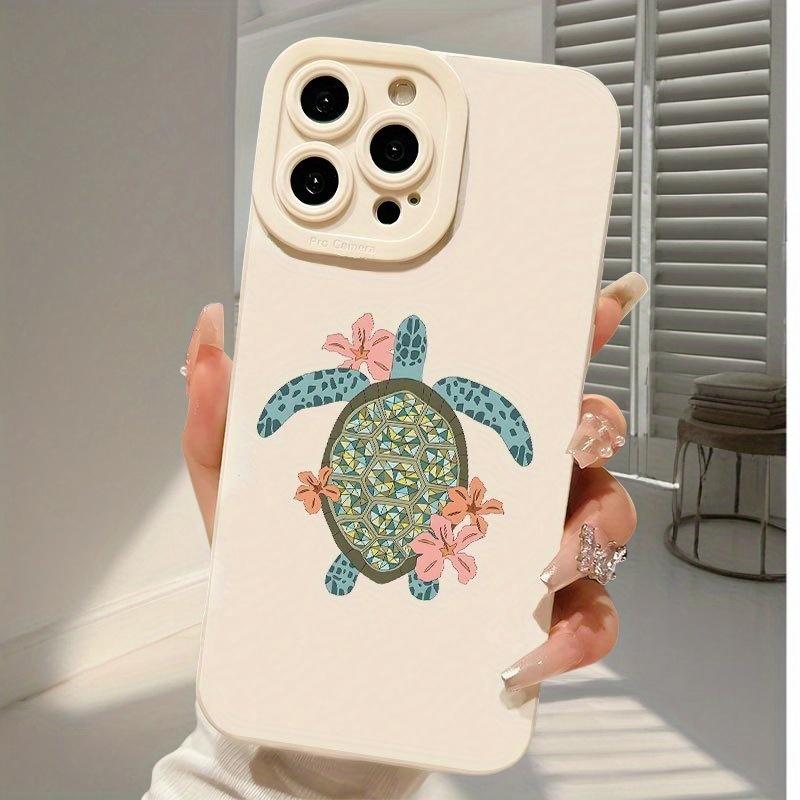 Retro turtle with flower TPU phone case suitable for iPhone 17 16 15 14 13 12 11Pro/Max/Plus anti drop and shockproof back cover