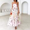 Summer Women's Elegant Printed Elastic Back Dress Vacation Styles French Floral Halters Long Dresses