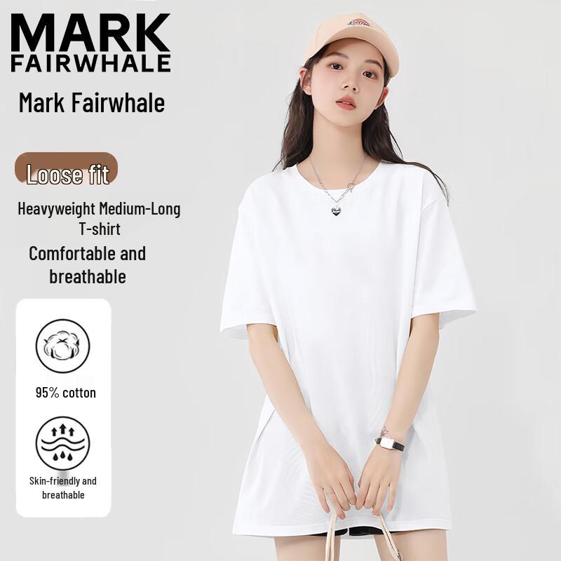 MARK FAIRWHALE Women s Crew Neck Mid-Length Loose Fit Cotton T-Shirt L