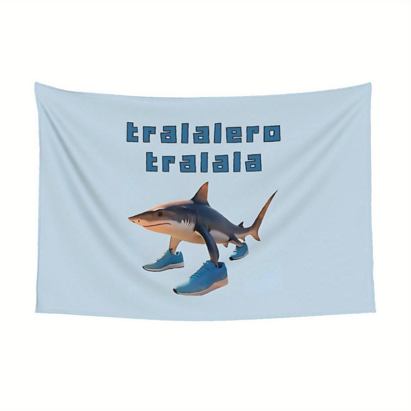 VIKAMA Lustiger Hai in Turnschuhen Wandteppich tralalero tralala Urkomisches Meme Wandbehang für Meme-Liebhaber Schlafzimmerdekoration