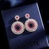 European And American New Style Earrings Women's Retro Blue Gradual Change Pink Cubic Zirconia Ring Earrings