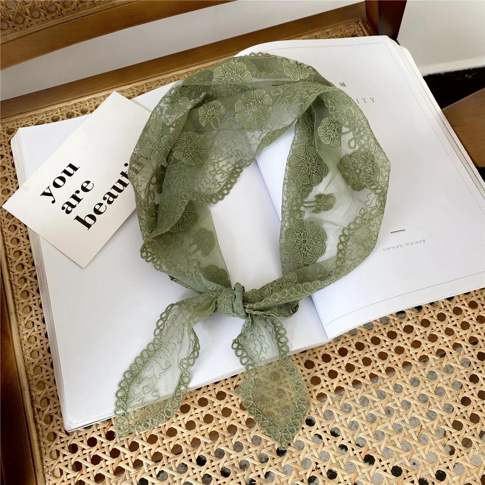 Flower Lace Triangle Scarf Women's Spring and Autumn Summer Korea Hollow Fashion Scarf Small Headscarf Strap Decoration