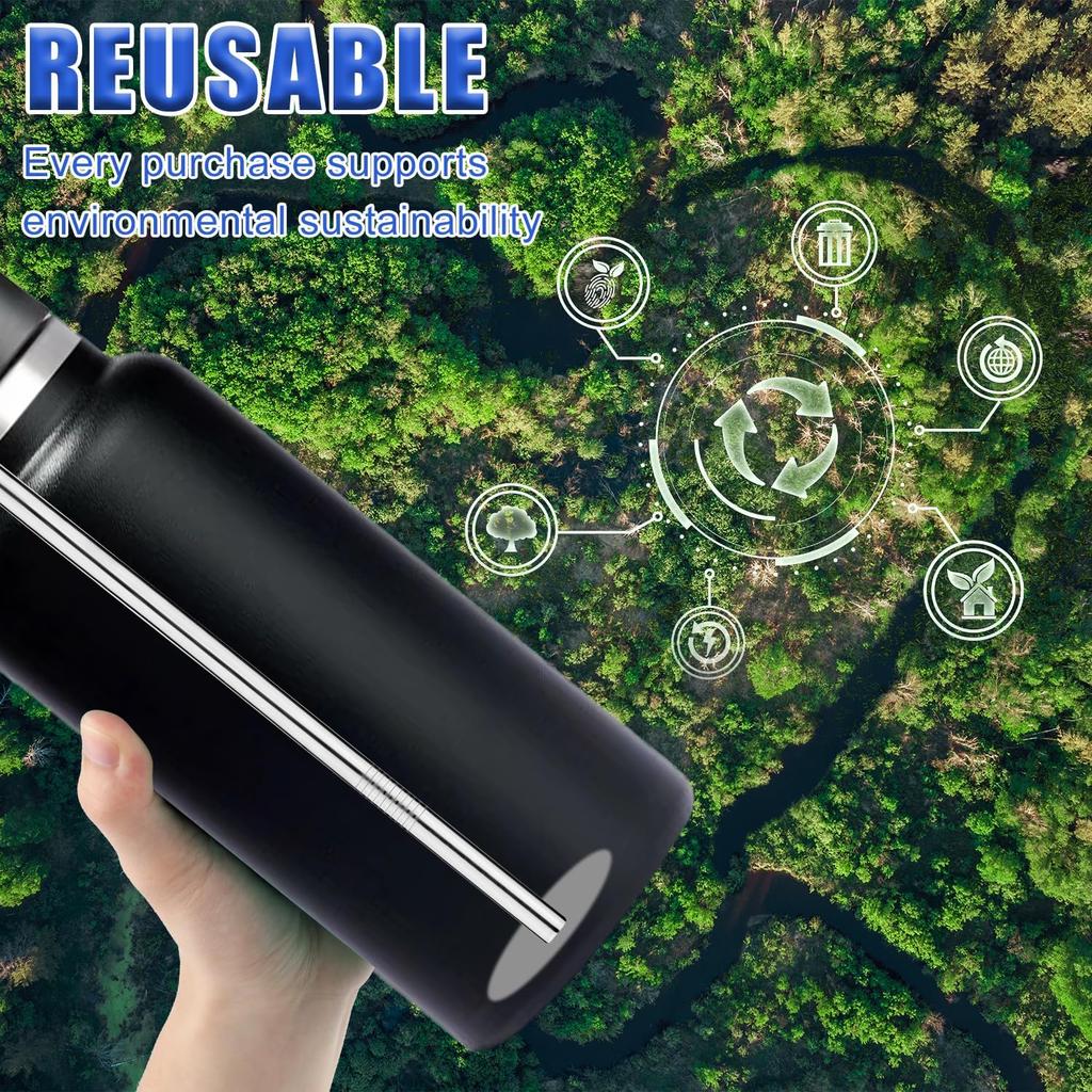 4pcs Metal Straw Replacement for Hydro Flask 32oz Wide Flex Straw Cap Bottle, Stainless Steel Cup Straws with 2pcs Brushes Parts Accessories